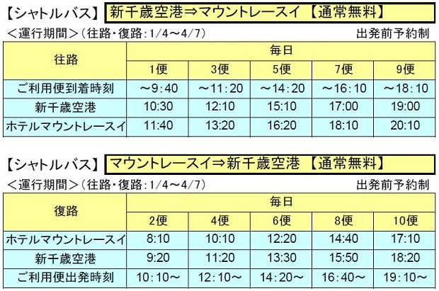 ホテルマウントレースイバス時刻表