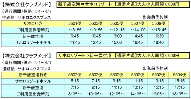 新千歳空港⇔羽田空港のバス時刻表